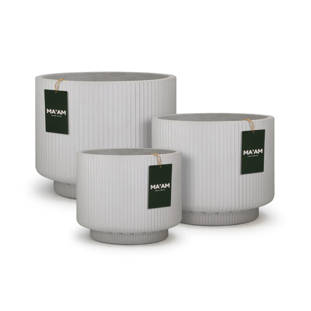 MA'AM Pottery Skye bloempot set gestreept - grijs - tag